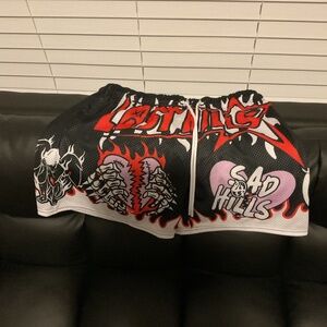 Lost Hills X Sad Boyz Graphic Skull Shorts Size XL